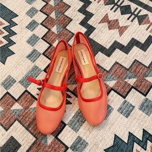 ANTONIO MELANI Coral-Red Mesh Mary Jane Flats